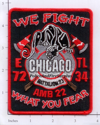Illinois - Chicago Engine 72, Truck 34, Ambulance 22, Battalion 23 Fire Dept Patch