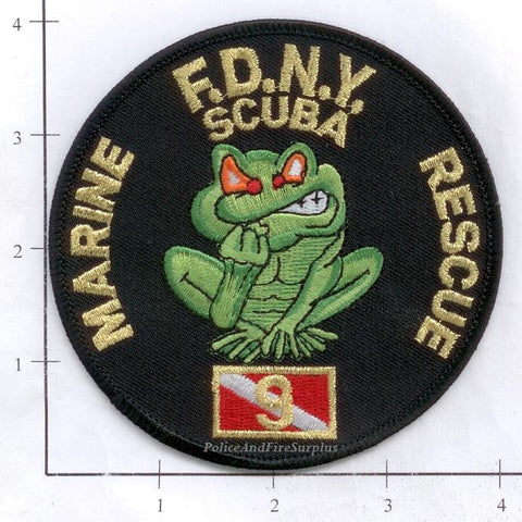New York City Marine 9 Fire Dept Patch v10 Round Black