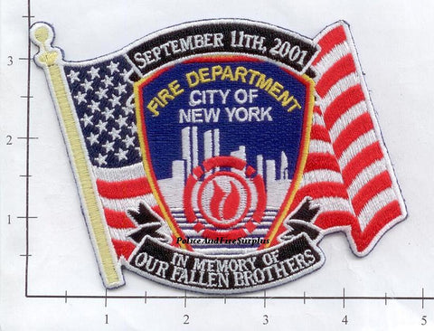 New York - New York City Fire Dept Patch WTC 9-11 Patch v2 - In Memory of Our Fallen Brothers On Flag