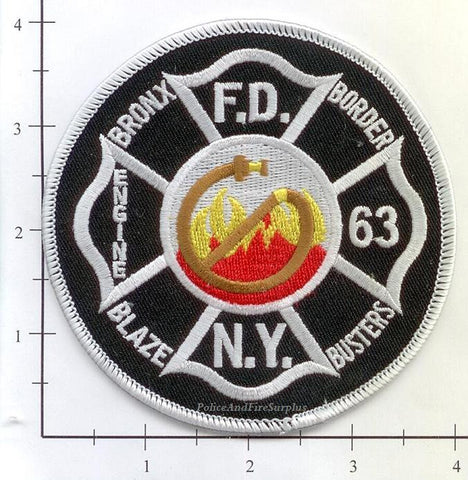 New York City Engine  63 Fire Dept Patch v8 Black Round