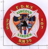 New York City Engine 225 Ladder 107 Battalion 39 Fire Dept Patch v2 Red