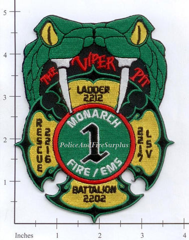 Missouri - Monarch MO Fire Dept Patch Battalion 220, Rescue 2216, Ladder 2212, LSV 2217 Fire Dept Patch